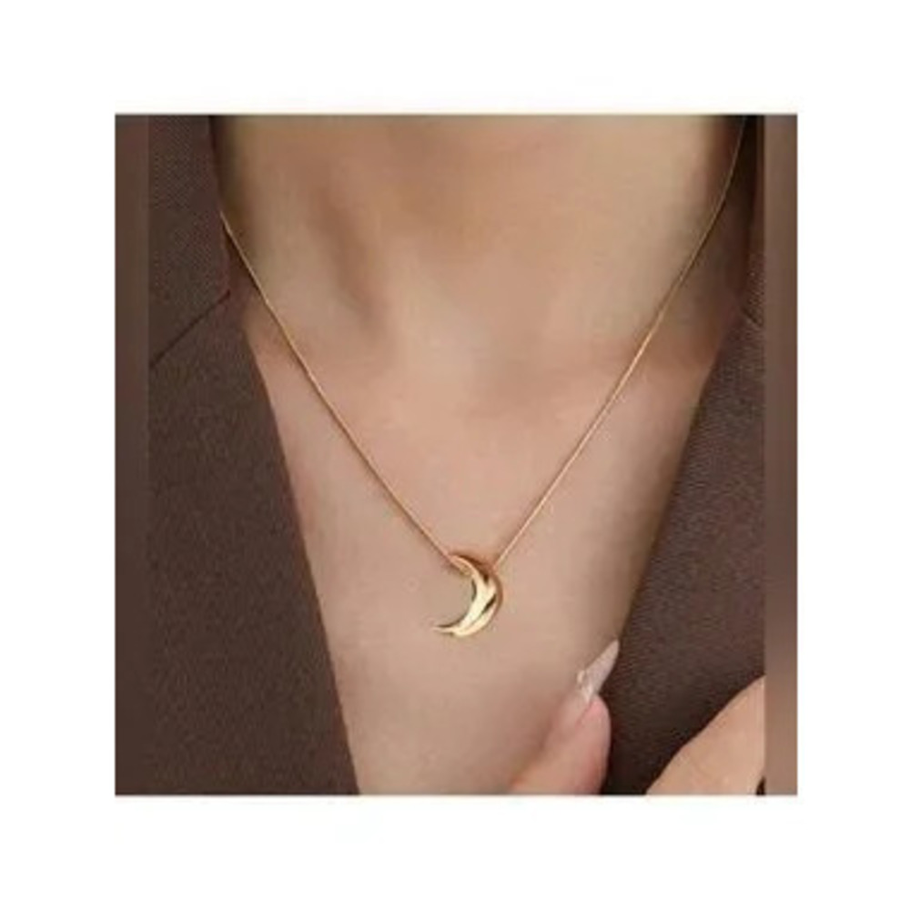 Gold Plated Stainless Steel Crescent Moon Necklace | Minimalist Pendant